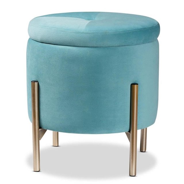 Otomana de almacenamiento Baxton Studio Malina, tela de terciopelo azul cielo