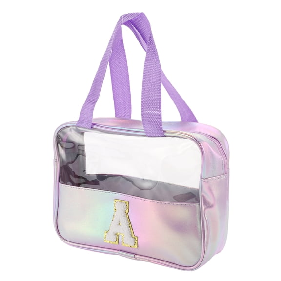 Unique Bargains 1 Pc Women Clear Letter A Makeup Bag for Vacation Outdoor Activities Purple PU