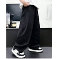thumbnail image 4 of ZHOGXU Kids Boys Cargo Pants High Waisted Solid Color Wide Leg Loose Fit Comfortable Trousers With Pockets For Everyday Wear,Black,5-6 Years, 4 of 6