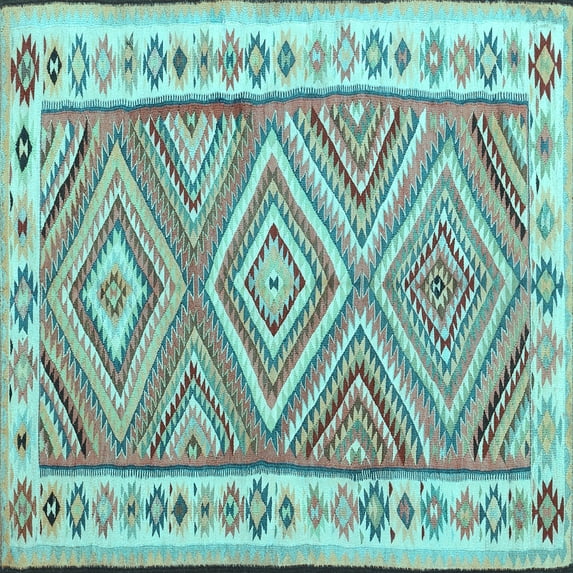 Ahgly Company Indoor Square Southwestern Light Blue Country Area Rugs, 6' Square