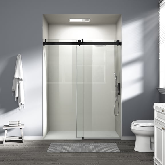 56" - 60" W x 76" H Frameless Soft-closing Single Sliding Shower Door, 3/8" (10mm) Tempered Glass with Easy-cleaning Nano-Coating, Matte Black 22D01-60MB