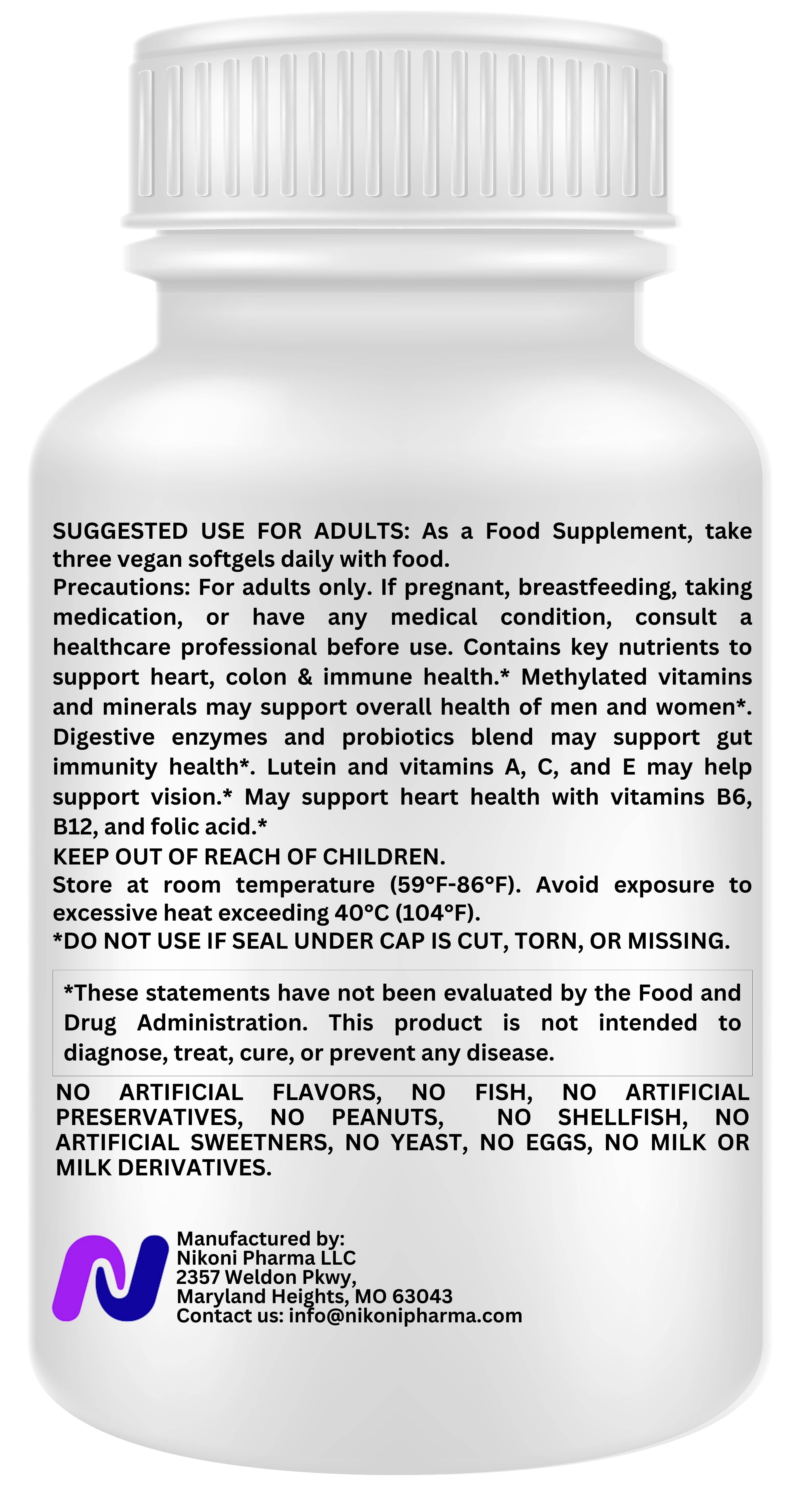Nikoni Liposomal Methylated Multivitamins Vegan Softgels Methylated for Better Absorption 90 Count