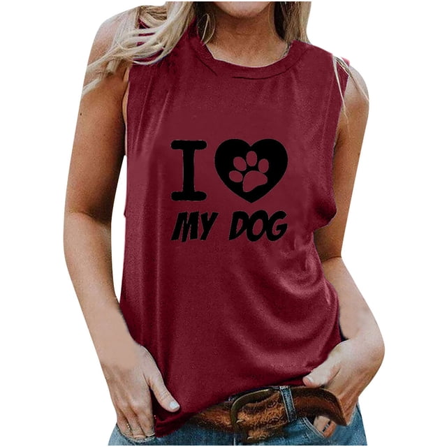 Tops casuales sexys de verano sin mangas para mujer Tops de chaleco sin mangas con estampado de cuello redondo regular Pompotops lopia994728