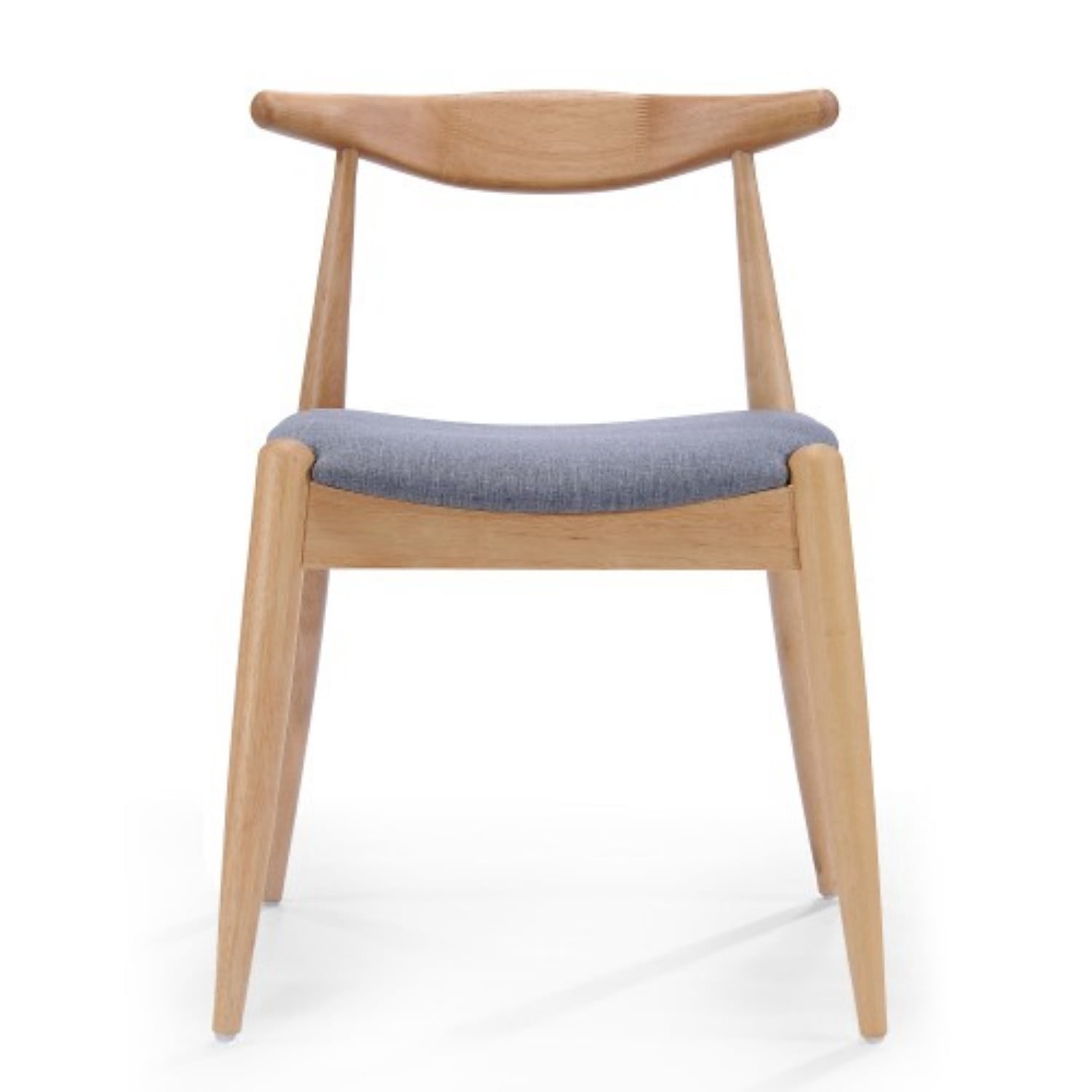 Set of 2 Rubberwood Dining Chairs with Ergonomic Backrest, Upholstered Cushion Seats & Solid Wood Frame, Mid-Century Dining Room Chairs, Natural, Grey