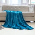 thumbnail image 4 of LOMAO Flannel Blanket Soft Throw Blanket with Pompom Fringe Lightweight Bed Blanket Fit Couch Sofa(90"x 90")(Lake Blue), 4 of 8