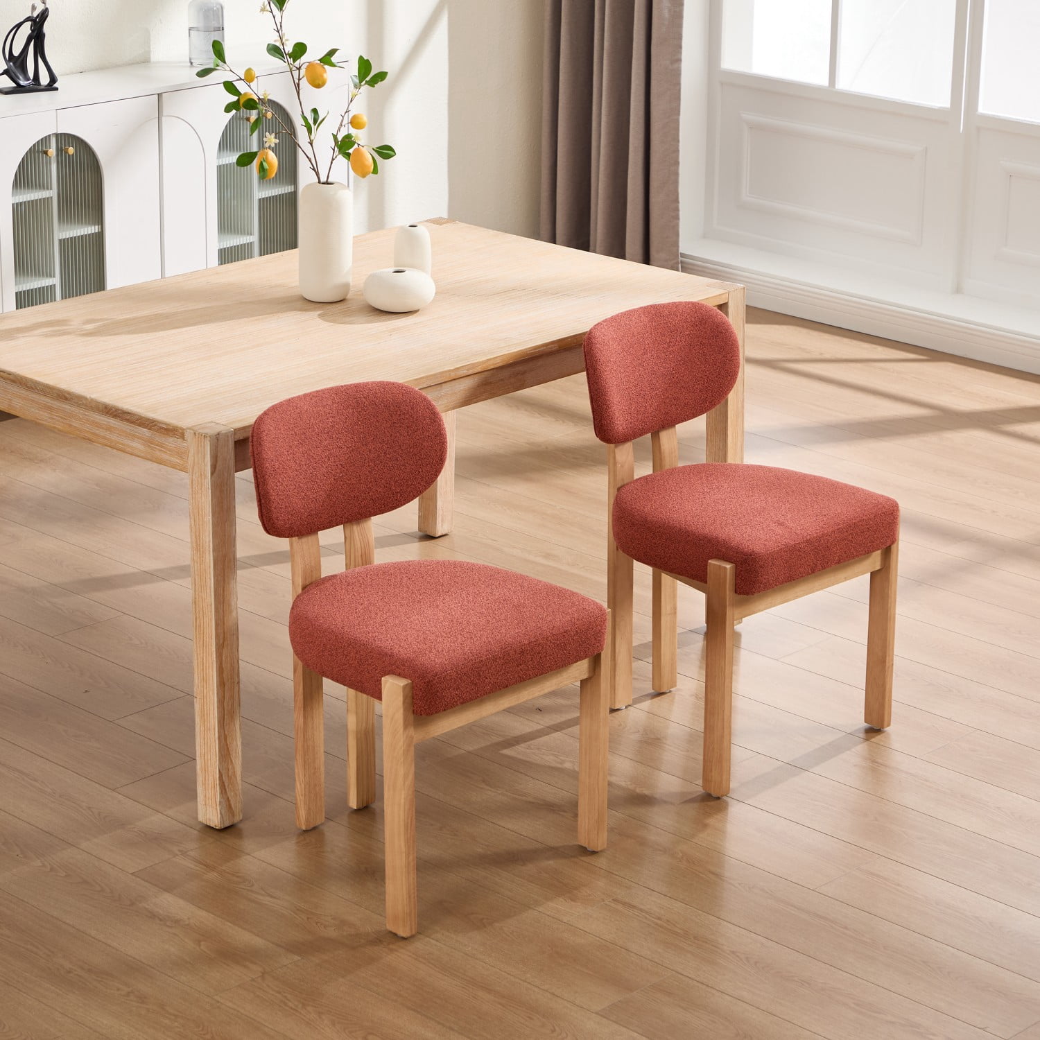 Dining Chairs Set of 2, Chenille Upholstered Wood Kitchen Chairs, 3.95" Thick Foam Cushion Wingback Dining Room Chairs, Dark Orange
