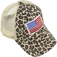thumbnail image 7 of Muryobao Adult Female Women USA American Flag Trucker Hats Washed Distressed Cotton Denim Ponytail Baseball Cap Adjustable High Messy Bun Ponycap Mesh Dad Hat Beige Leopard, 7 of 7