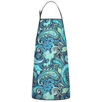 Blue Paisley and Floral Pattern Apron-Garden Aprons for Women with Pockets-Cotton Linen Waterproof Kitchen Cooking Gardening Aprons Adjustable for Kitchen,Cooking,BBQ and Salon 33x27 Inch