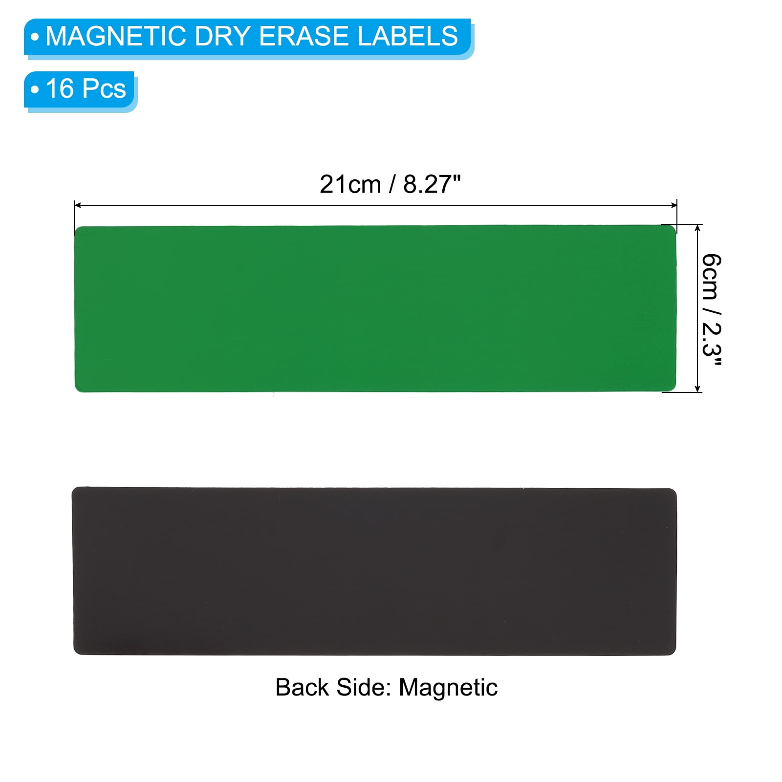 Magnetic Name Tag 8.27x2.3 Inch, Dry Erase Magnet Labels Waterproof Reusable Strips, 16 Pcs Green