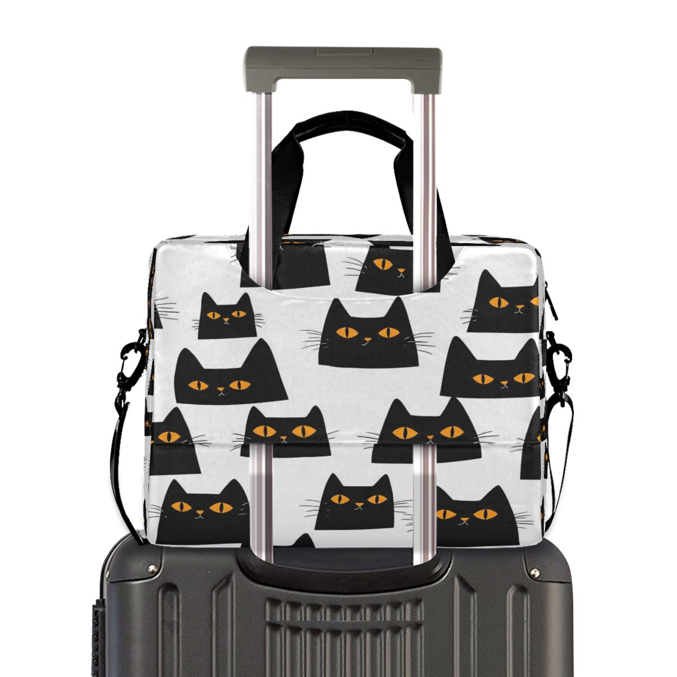 16" Laptop Tote Bag Laptop Sleeve Case Computer Briefcase for Work & Travel Black Cats with Orange Eyes