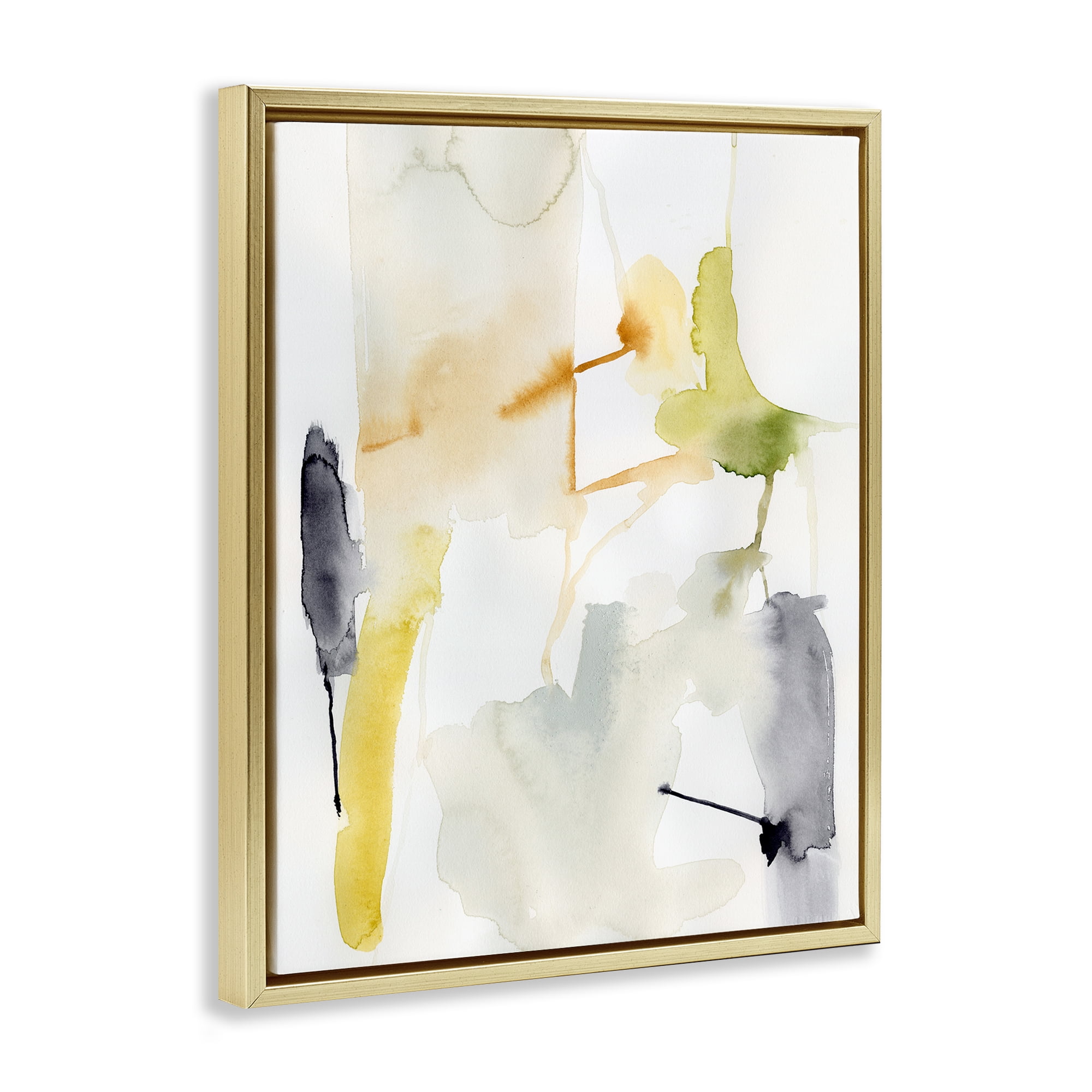Stupell Industries Soft Watercolor Splashes Abstract Painting Gold Floater Framed Canvas Art Print Wall Art, 17 x 21