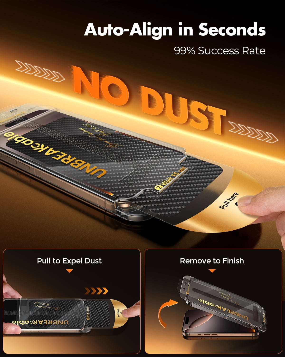 UNBREAKcable 4Pcs Screen Protector for iPhone 16 Pro Max & 2Pcs Camera Protector, Dust & Bubble Free Install Box with Brush