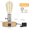 thumbnail image 2 of Small Industrial Table Lamp with 2 USB Port Wooden Base for Bedroom Dorm Nightstand, 2 of 6