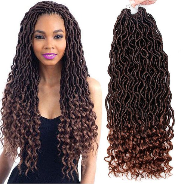 6 paquetes de Goddess Locs Crochet pelo ondulado rizado sintético Locs Crochet trenzas extensiones de cabello sintético rastas Crochet Locs baja temperatura trenzado cabello Ombre Crochet Fux Locs (20