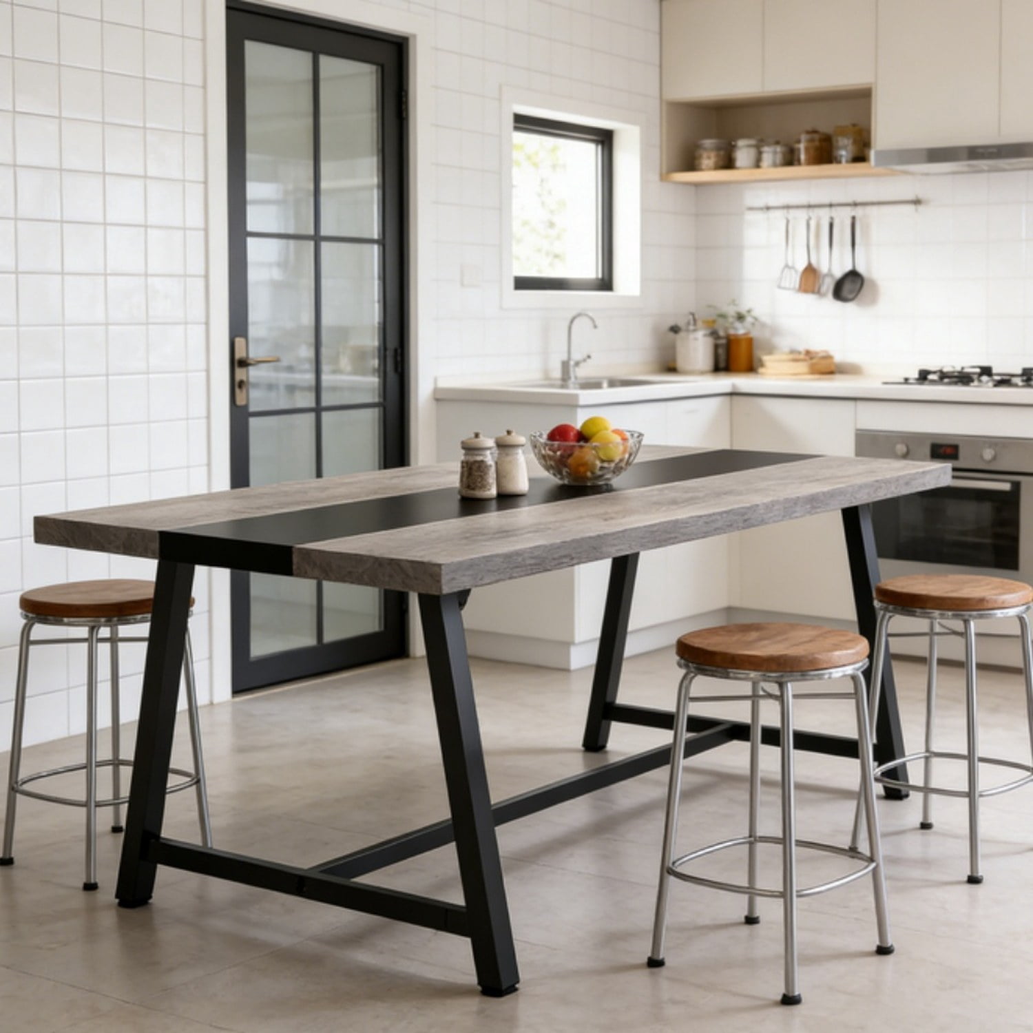 Dining Table, 70.87 in L x 33.46 in W x 29.92 in H, Seats 6-8, Rectangular Kitchen Table with Metal Frame