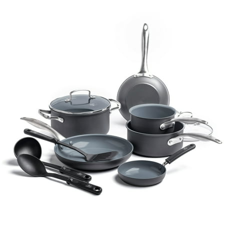 GreenLife Classic Pro Hard Anodized Aluminum Stainless Steel Handle Cookware Set, 12pc, Dark 