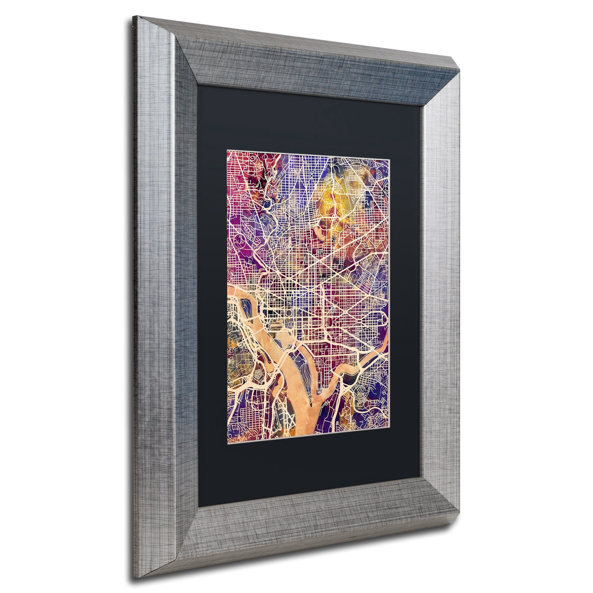 Trademark Fine Art "Washington DC Street Map 2" Canvas Art by Michael Tompsett, Black Matte, Silver Frame