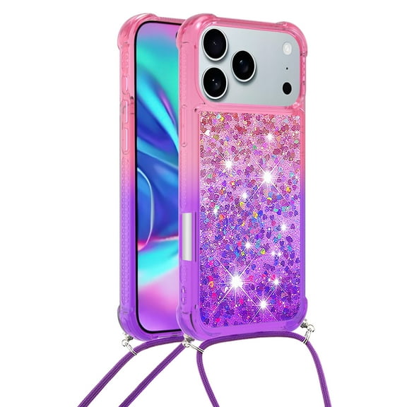 GY-MCKK for iPhone 17 Pro Case Girls Women Cute Glitter Soft TPU Phone Case with Strap Lanyard Shockproof Protective Cover-B2