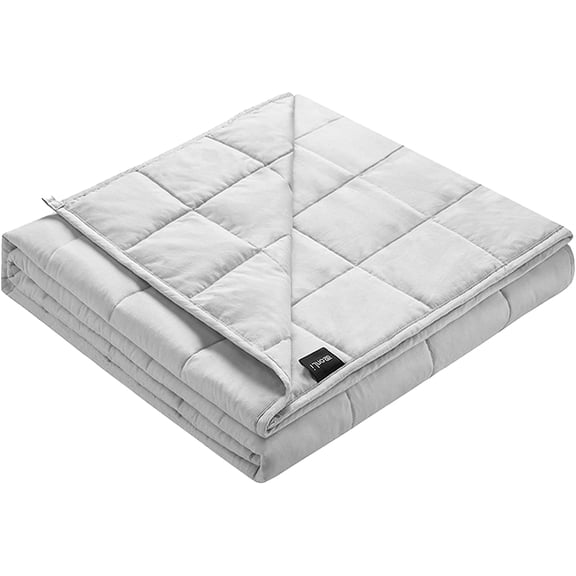 Weighted Blanket (100% Cotton,48''x72'',12lbs, Light Grey), Cooling Weighted Blanket for Adults, High Breathability Heavy Blanket, Soft Material with Premium Glass Beads