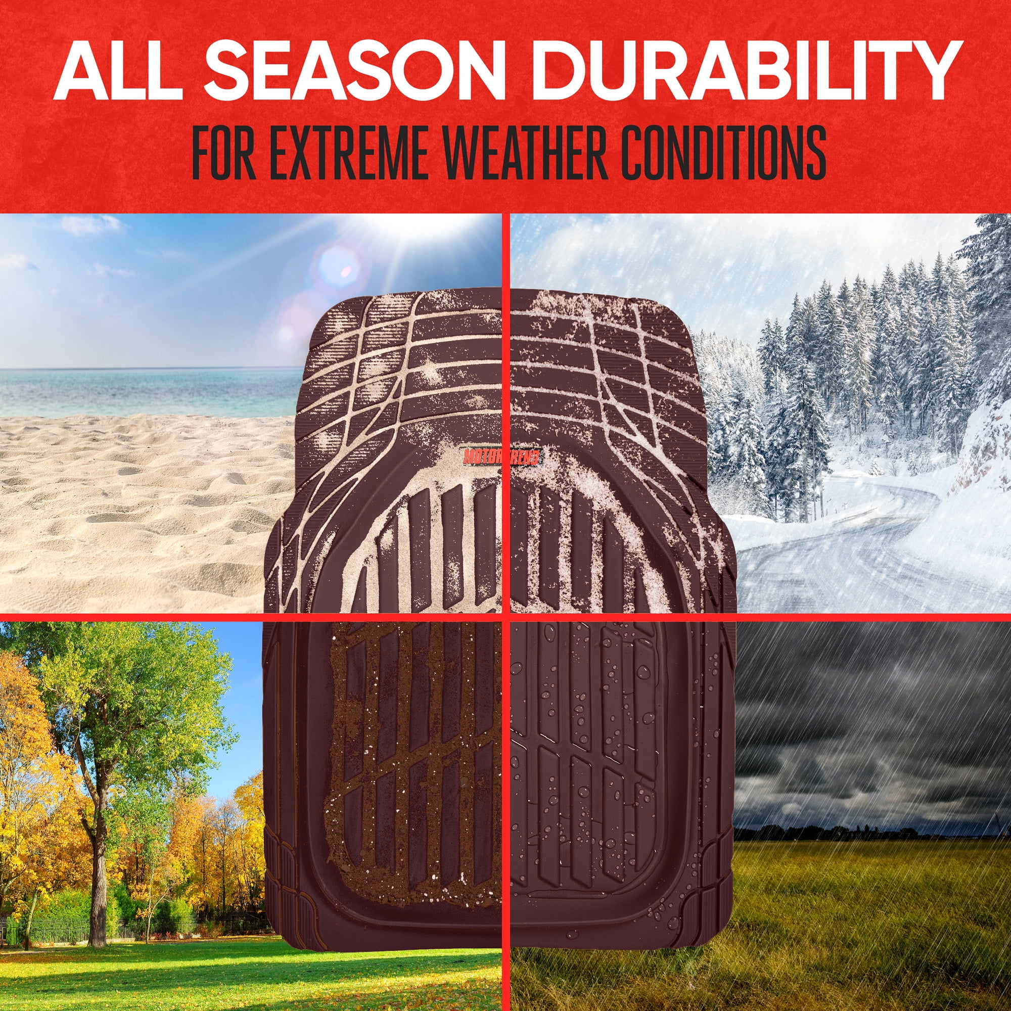 Motor Trend FlexTough Tortoise - Heavy Duty Rubber Floor Mats for Car SUV Van & Truck - All Weather Protection - Deep Dish (Burgundy)
