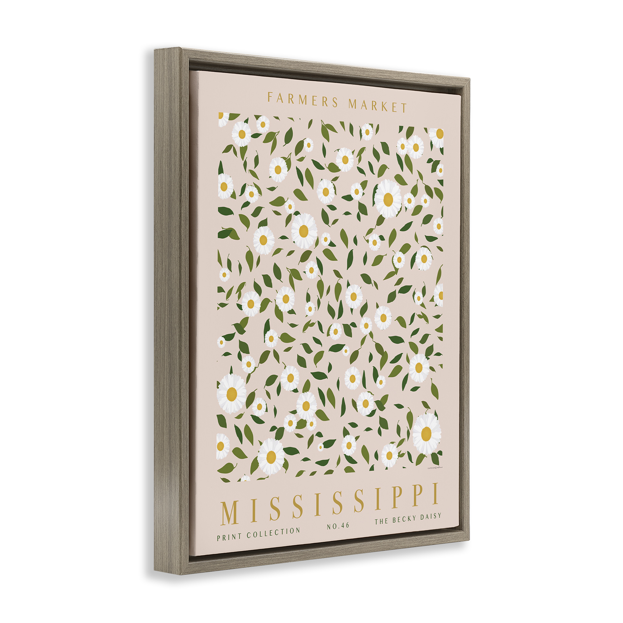 Stupell Industries Mississippi Daisy Pattern Typography Painting Brown Floater Framed Art Print Wall Art, 25 x 31