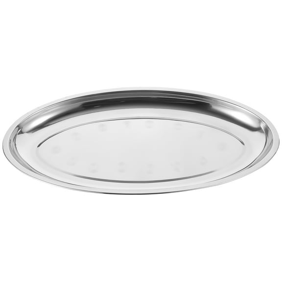PTOOTP Silver Stainless Steel Oval Dinner Plate for Seafood Grilling and Food Serving