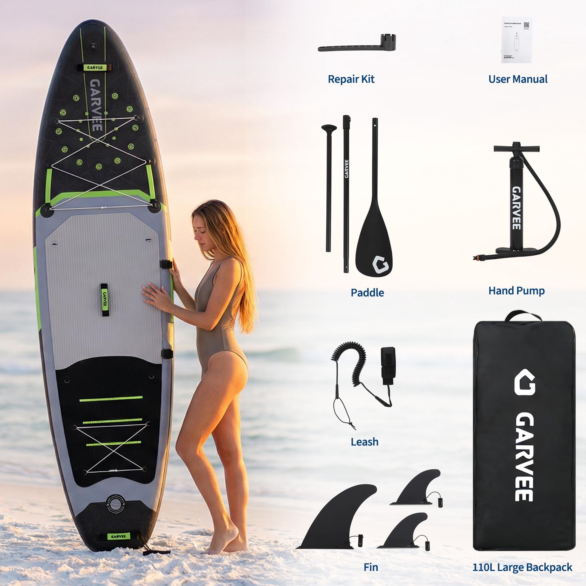 11'5" Stable Inflatable Rise Up Paddle Board with Premium SUP Accessories, Non-Slip EVA Deck Pad, Built-in Camera Mount, for Adults, Youth Water Sports & Fishing