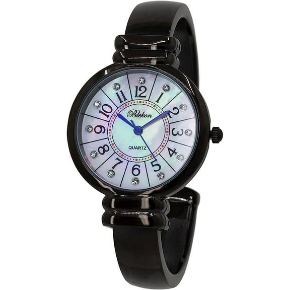 Blekon Original Mother of Pearl Cuff Bracelet Watch for Women with 31mm case Japanese Quartz Movement Metal hinged Bangle Style Cuff Wrist Watch for Ladies
