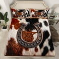 thumbnail image 2 of Manfei Vintage Farm Horseshoe Full Size Sheets,Rustic Cowhide Print Bed Sheets,Retro Brown Stars Sheet Sets For Boys Teens,Luxury Bedroom Decor,4-Piece, 2 of 7