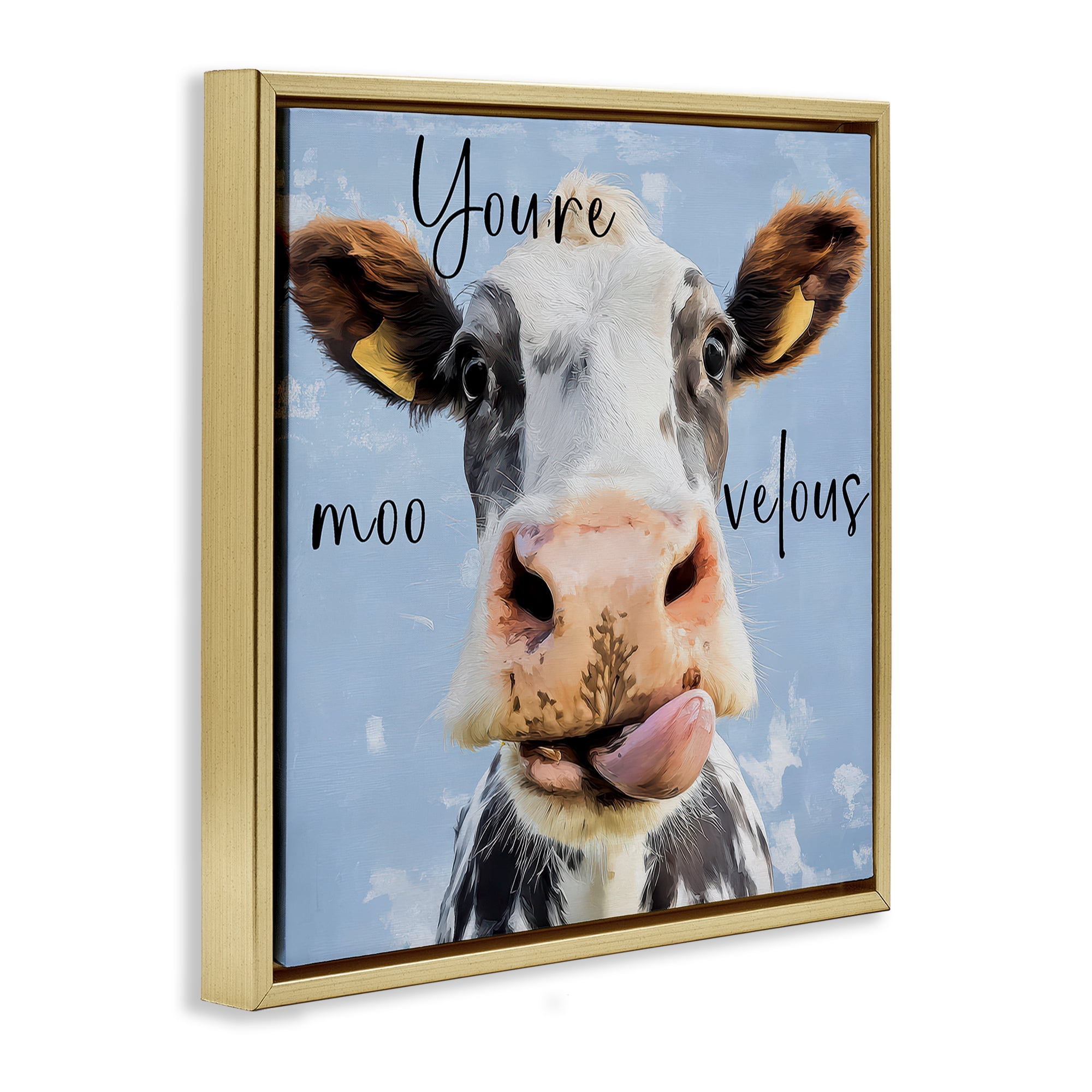 Stupell Industries You're Moo-velous Cow Gold Framed Floater Canvas Wall Art, design by Kim Curinga