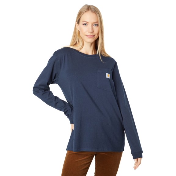 Carhartt WK126 Workwear Pocket Long Sleeve T-Shirt (Womens, Navy, 2XL, One Size)
