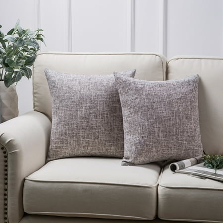 Phantoscope Textural Faux Linen Series Square Decorative Throw Pillow Cusion for Couch, 20" x 20", Light Gray, 2 Pack