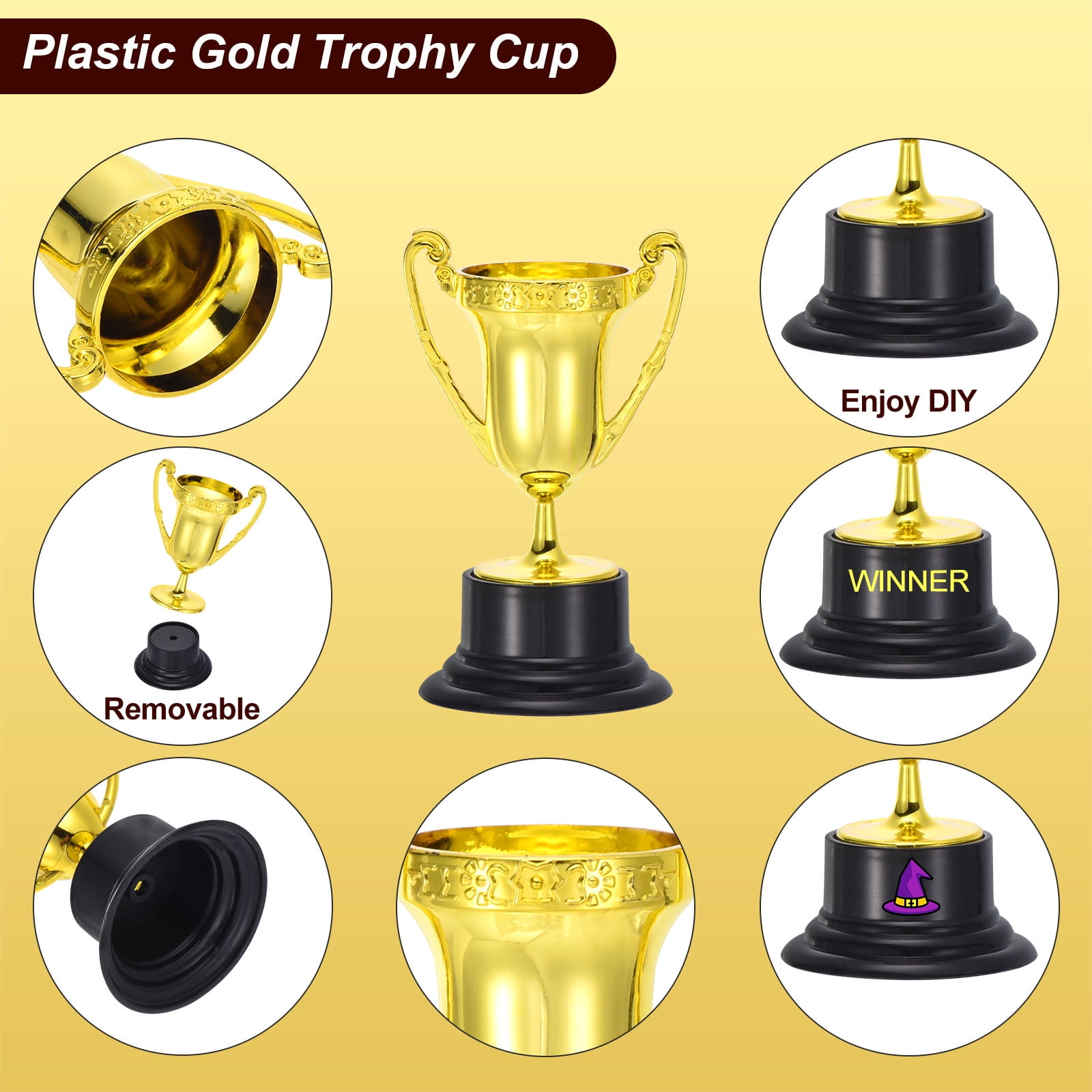 Uxcell 60Pcs Mini Gold Trophies Award Cups Plastic 3.3Inch Small Trophy Prizes for Sports Soccer Tournament
