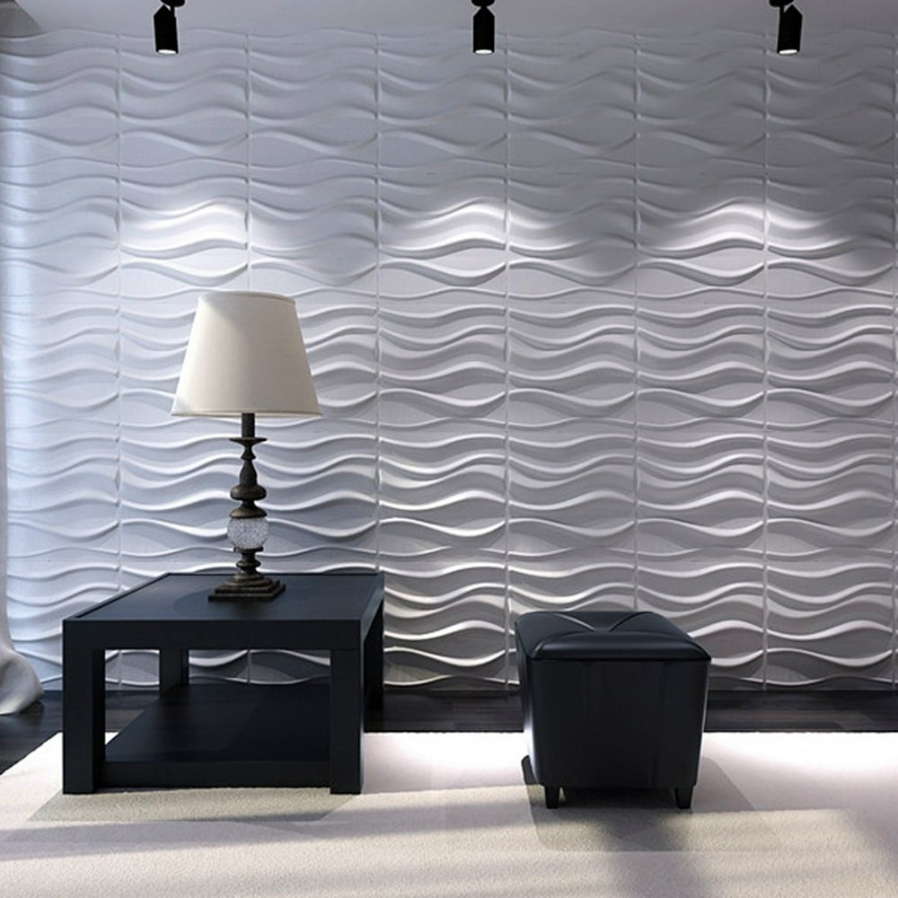 Art3d Decorative 3D Wavy Wall Panel White Wave Board Pack of 12 Tiles