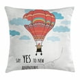 thumbnail image 1 of Cartoon Throw Pillow Cushion Cover, Inspirational Quote "Say Yes to New Adventures" Cute Hand Drawn Hot Air Balloon, Decorative Square Accent Pillow Case, 24 X 24 Inches, Coral Sky Blue, by Ambesonne, 1 of 2