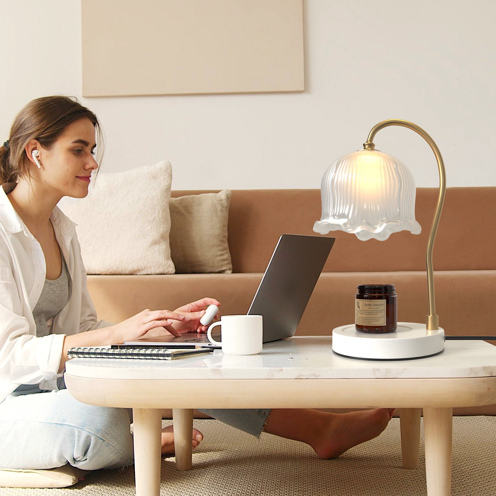 TOPTENG Candle Warmer Lamp, Dimmable Lantern with Timer, Wax Melt for Scented Candles, Compatible with Small & Large Jar, with 2 Light Bulbs Flower