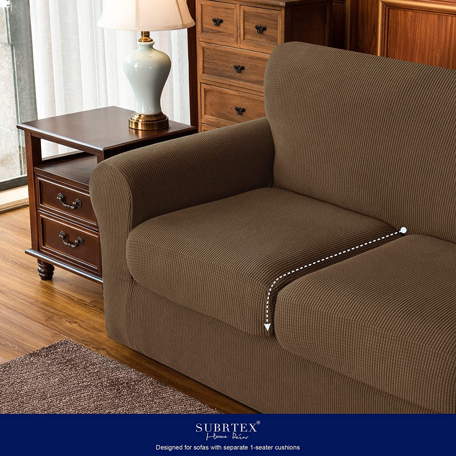 Subrtex 4-Piece Stretch Textured Grid Sofa Cover Slipcover,Separate Cushion Cover(Coffee, Sofa)