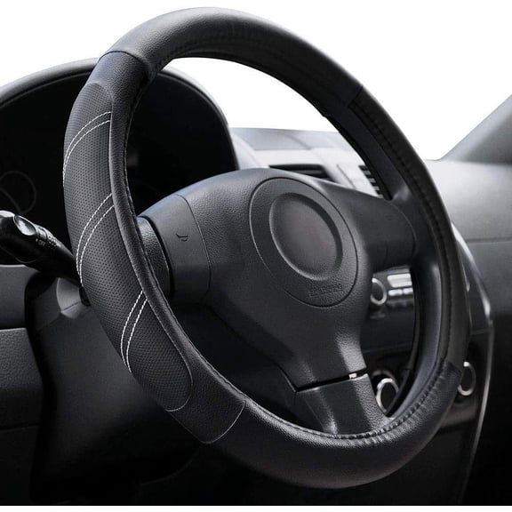 2026 Best Universal Leather Steering Wheel Cover, Fits 15 1/2 to 16 Inch Large Steering Wheels, Soft Breathable Anti-Slip Grip, Black for Car, Truck, SUV and Jeep