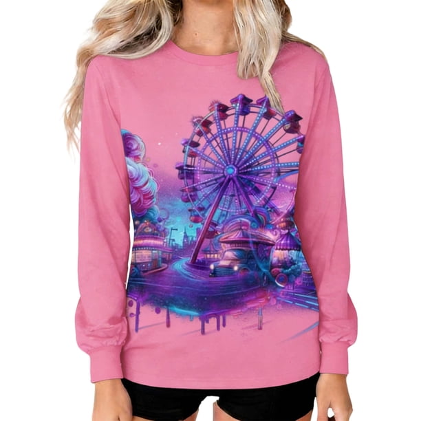 Camiseta con Capucha de Manga Larga de Cuello Redondo de Impresión de Carnaval Casual de las Mujeres Toda la Temporada