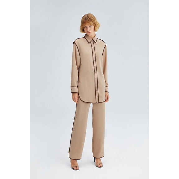 Piped Shirt Trousers Set