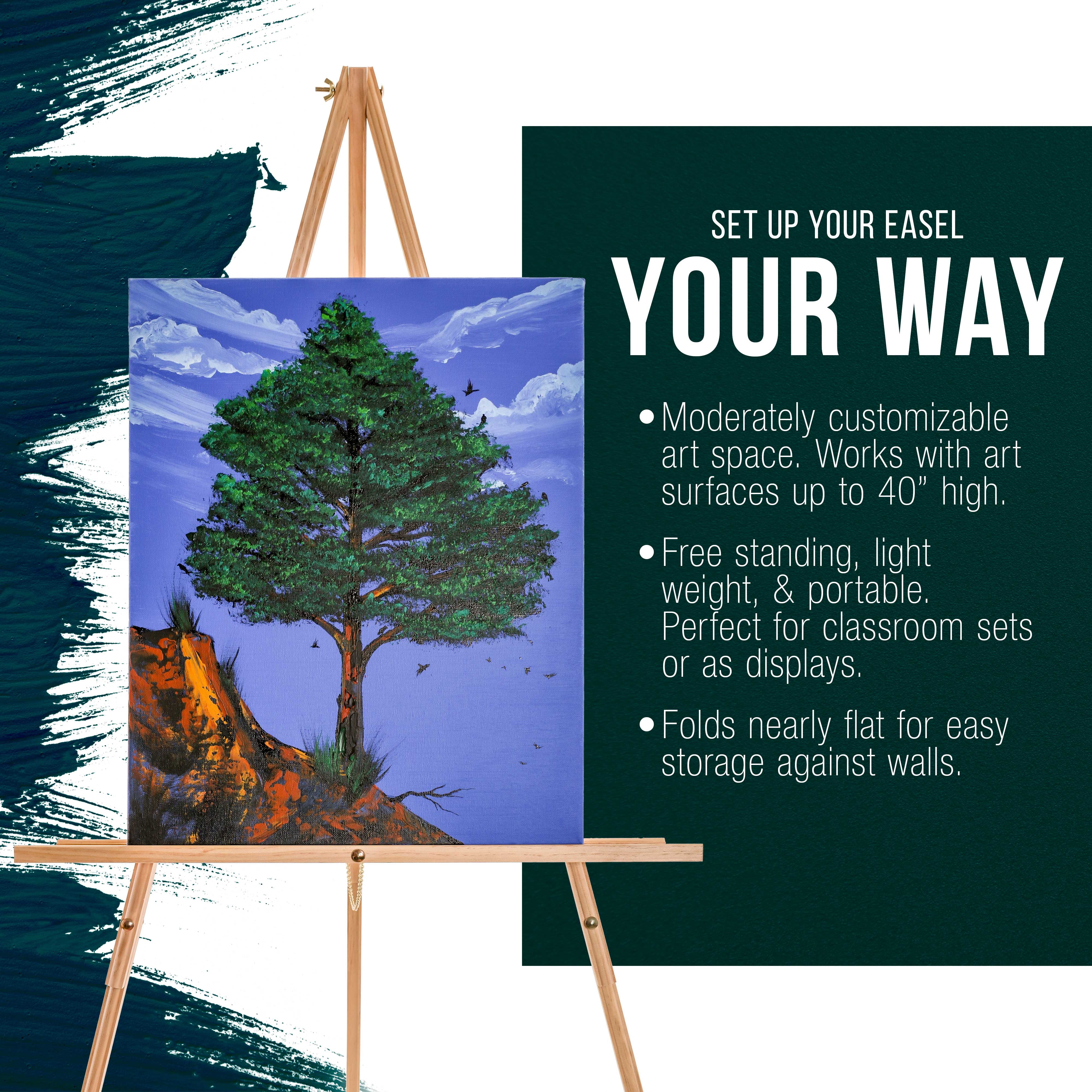 U.S. Art Supply 64" Torrey Wooden A-Frame Tripod Artist Floor Easel (Pack of 12), Adjustable Tray Height, Display Stand