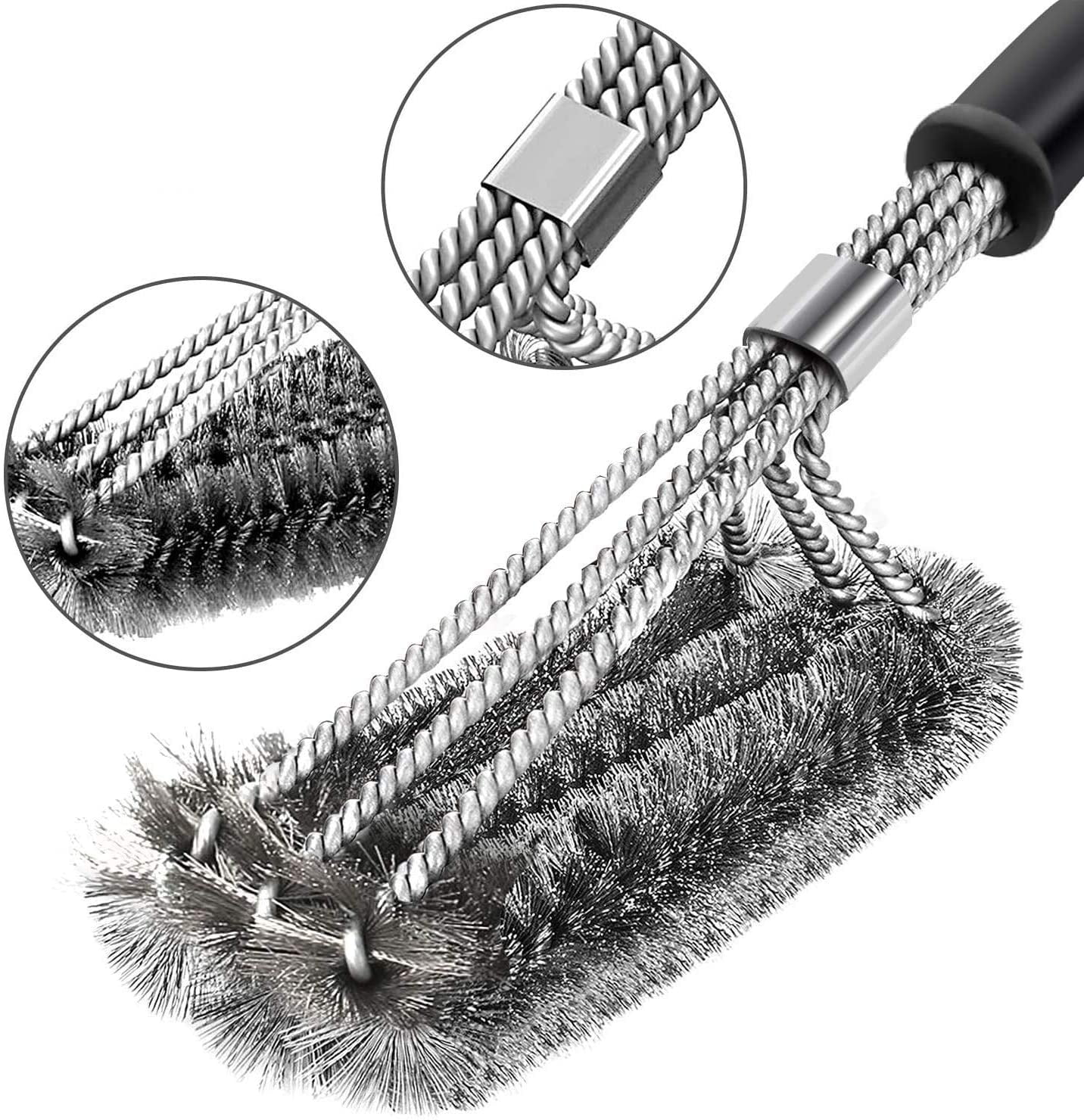 BBQ Grill Brush Cleaner and Scraper Best BBQ Brush for Grill, Safe 3 in 1 Stainless Steel Woven