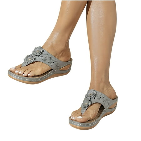 

Midsumdr Flip Flops for Women Fashion Women Sandals with Arch Support Solid Color Toe Thong Flip Flops Comfy Sandals Slope Heeled Beach Casual Summer Shoes for Women Wedge Sandals