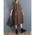 thumbnail image 4 of Women's Summer Half Sleeve Midi Length With Big Pocket Solid Color Dress With Hood GA2669 Coffee, 4 of 4
