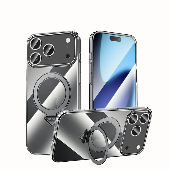 For iPhone 17 Pro Max Magnetic Phone Case,Built-in Ring Kickstand,Compatible with Mag-Safe,Transparent Back Design,Ultra Slim Shockproof Anti-fall Protection Rugged Thin Fit Phone Case,Black