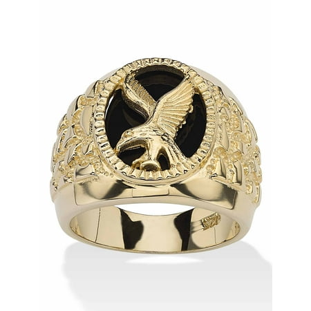 Men s Oval-Shaped Genuine Onyx 14k Gold over Sterling Silver Nugget-Style Eagle Ring Men s Oval-Shaped Genuine Onyx 14k Gold over Sterling Silver Nugget-Style Eagle Ring