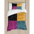 thumbnail image 3 of Indie Duvet Cover Set King Size, Vintage Eighties Fashion Style Patterns Colorful Funky Pop Unusual Doodles Print, Decorative 3 Piece Bedding Set with 2 Pillow Shams, Multicolor, by Ambesonne, 3 of 3