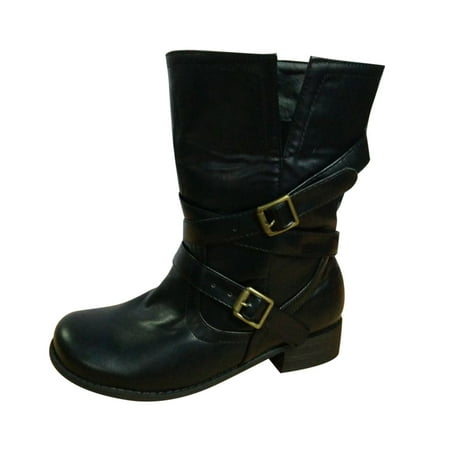 

nsendm High Heels Boots for Women Wide Boots Buckle Heel Boots Toe Women s Belt Ankle Round Thick Women Hiking Boots Black 9.5