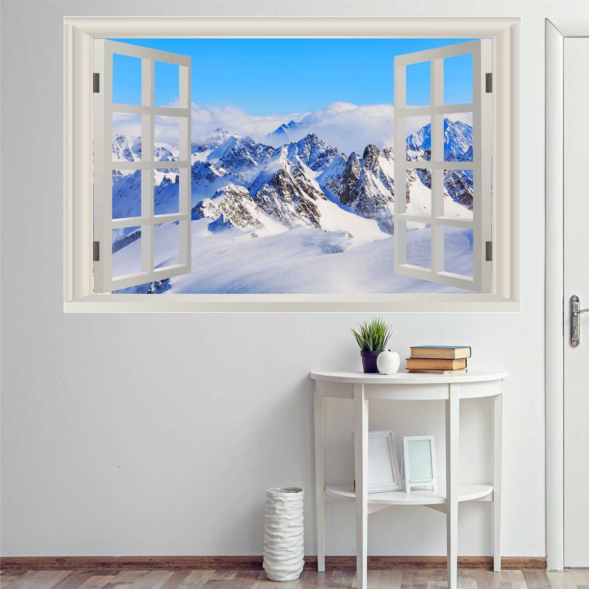 VWAQ Snow Wall Decor Sticker 3D Window Decal, Snowy Mountain Wall Art