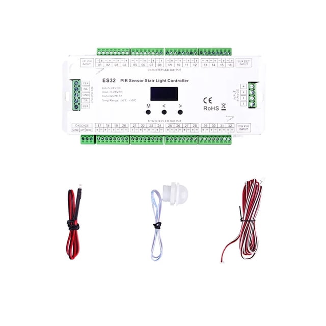 PIR Sensor Stair Light Controller 32CH Single Color 2CH RGB Pixel SPI LED Strip Dimmer Indoor Stairway Light Controller 5V-24V